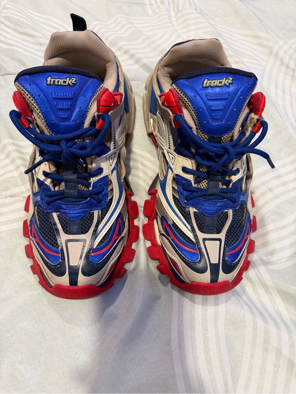 Men Balenciaga Track2 Red, Blue & White Trail Sneakers